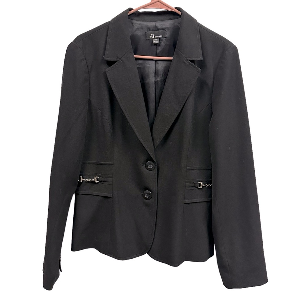 AB Studio Black Silver Accent 2 Button Front Button Cuff Blazer Jacket Womens 12
